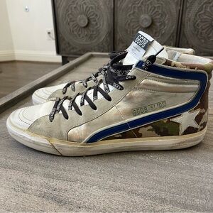 Golden Goose Silver And Camouflage Slide Sneakers